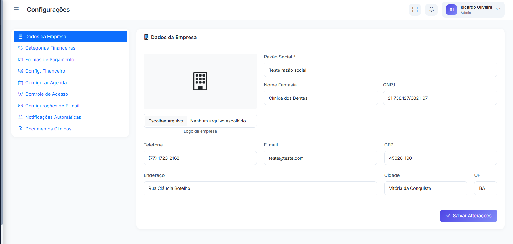 Configurações do sistema