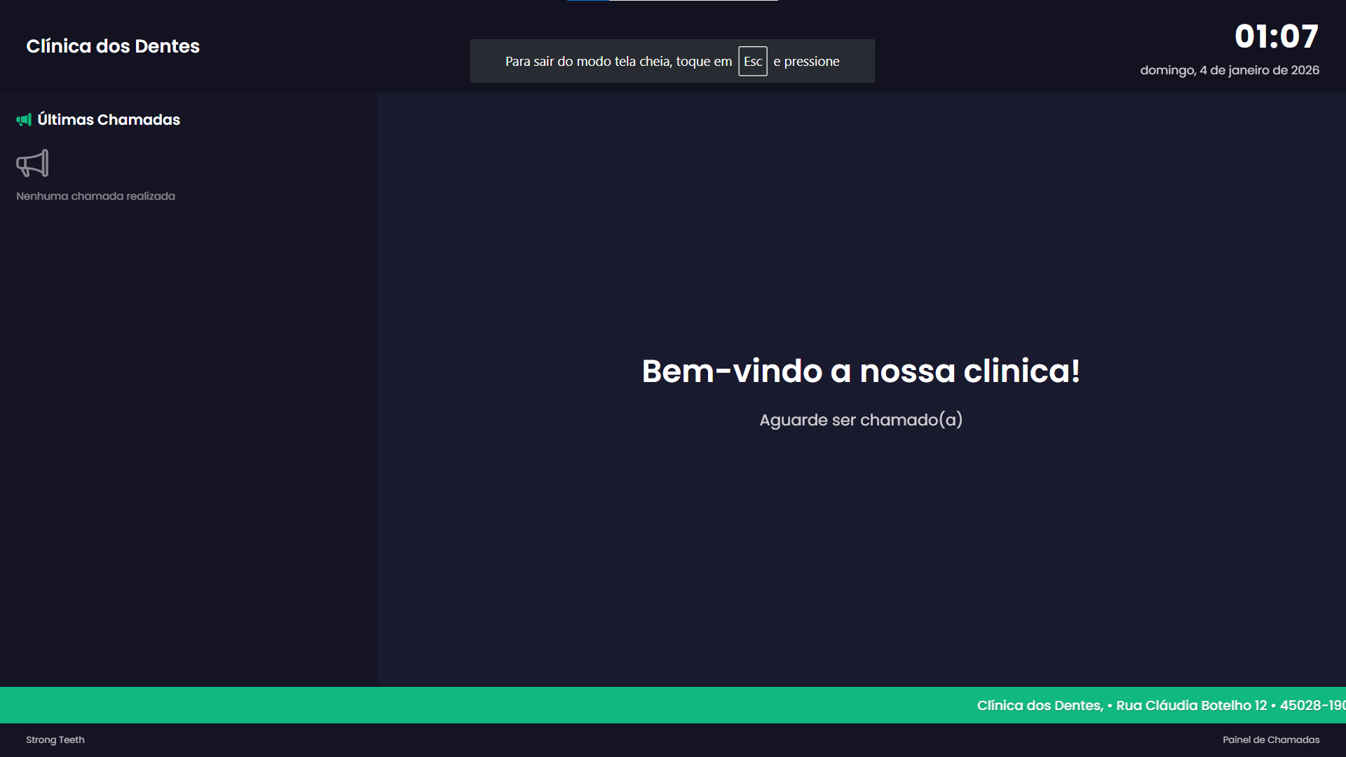 Painel de gerenciamento do sistema de chamada TV